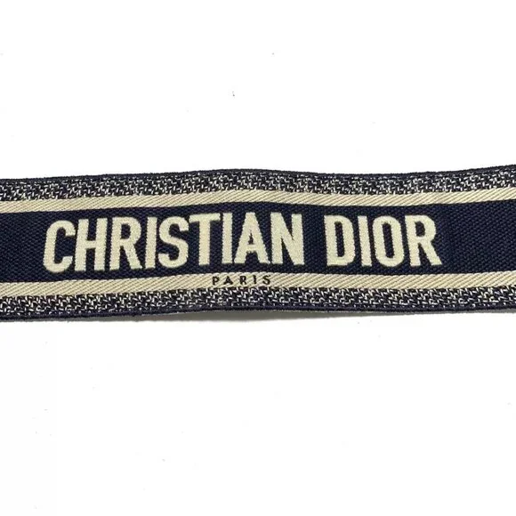 Auth Christian Dior Dark Navy Cream Jacquard Leather Hardware Belt 433-113024 - Picture 3 of 4